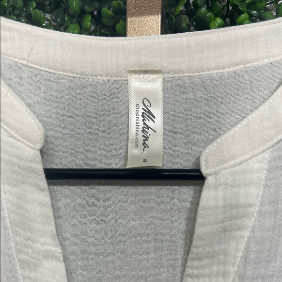 Mahina Hawaii White Short Sleeve V-Neck Gauzy 100% Cotton Dress size Small - Picture 3 of 6